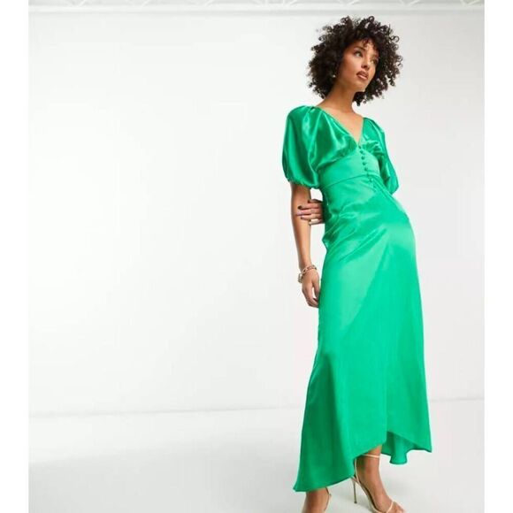 ASOS Dresses & Skirts - ASOS Design Tall High Low Hem Satin Batwing Midi Dress Emerald Green